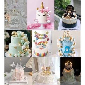 Elegant Fun Colorful Balloon Ball Birthday, Anniversary, Wedding Cake Toppers